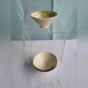 Two Small  Bowls Handmade Handpainted Pottery Pine Trees Nova Scotia